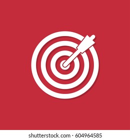 Target icon with shadow in a flat design on a red background
