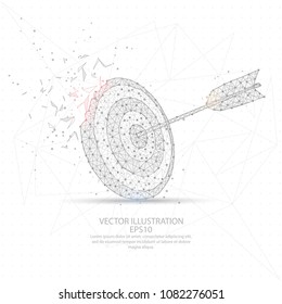 Icono de destino punto de forma, línea y composición dibujados digitalmente en forma de triángulo de pieza roto y puntos dispersos con un marco de alambre de poste bajo sobre fondo blanco.