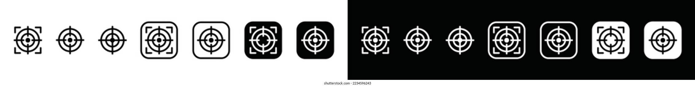 Zielsymbol. Ziel für Scharfschützen Helden-Spiel-Symbol in der Quadrat-Schaltfläche. Cockshot oder Zielzeichen für App oder Website, Vektorgrafik