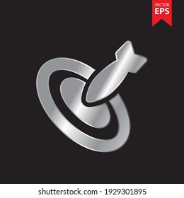 Target icon in trendy silver style isolated on black background. Business and Offices symbol for your web site design, logo, app, UI. Eps10 vector illustration.