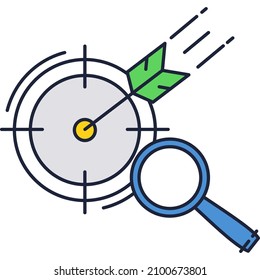 Zielsymbol. Vektorpfeil, Tor auf Tafel. Geschäftsstrategie, Ziel und Fokus. Wettbewerb und Herausforderung