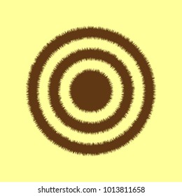 Target Icon. Vector. Brown hairy icon on yellowish background. Isolated.