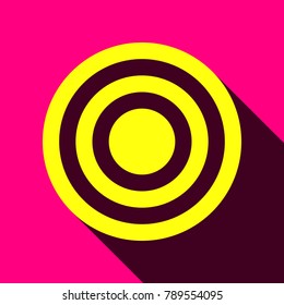 Target Icon. Vector. Flat yellow icon with with semitransparent shadow on rose background.