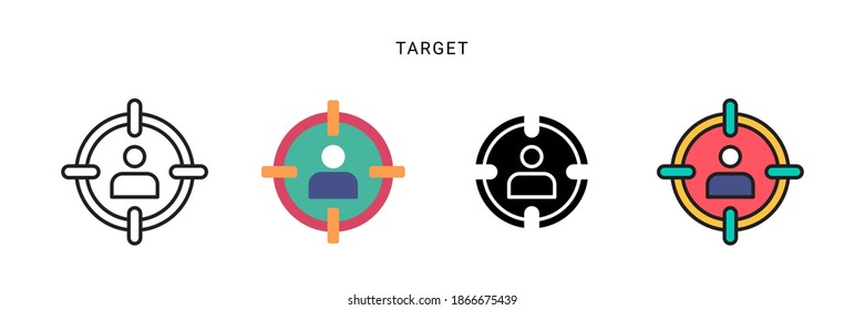 vector de icono de destino con cuatro estilos diferentes. aislado de fondo blanco.