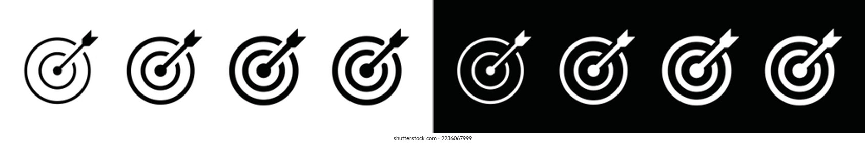 Zielsymbol-Vektorgrafik. Pfeil für das Ziel-Ziel-Symbol. Variationen der Zielarchie, Symbolgrafik. Circular Targets for Business, Apps und Websites