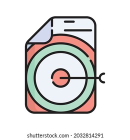 Zielbild-Vektorgrafik-Illustration. Flaches Outline Cartoon. Business Analytics Icon Konzept isolierter Premium-Vektorgrafik