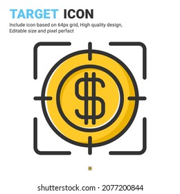 Target icon vector with outline color style isolated on white background. Vector illustration mission, goals sign symbol icon concept for business, finance, industry, company, apps, web and project
