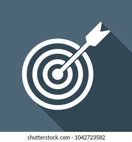 target icon. White flat icon with long shadow on background