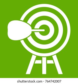 Target icon white isolated on green background. Vector illustration