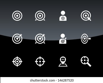 Target icons on black background. Vector illustration.