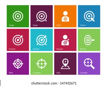 Target icons on color background. Vector illustration.