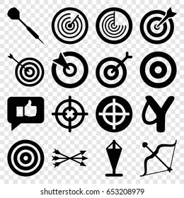 Target icons set. set of 16 target filled icons such as radar, bow, dart, arrow bow, thumb up, flag