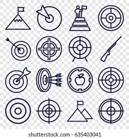 Target icons set. set of 16 target outline icons such as hundting gun, man at the top of the mountain with flag