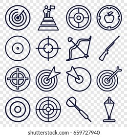 Target icons set. set of 16 target outline icons such as bow, hundting gun, dart, man at the top of the mountain with flag