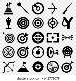 Target icons set. set of 25 target filled icons such as radar, bow, dart, center focus, arrow bow, hundting gun, man at the top of the mountain with flag, flag on mountain