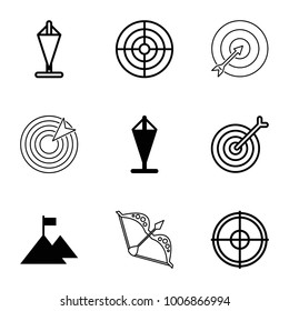 Target icons. set of 9 editable filled and outline target icons such as flag on mountain, flag, target