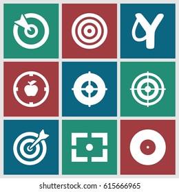 Target icons set. set of 9 target filled icons such as center focus