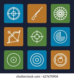 Target icons set. set of 9 target outline icons such as radar, bow, hundting gun