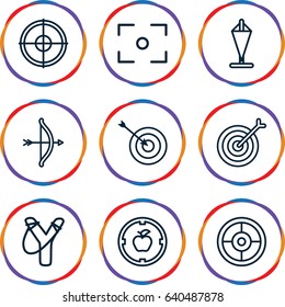 Target icons set. set of 9 target outline icons such as center focus, flag, bow