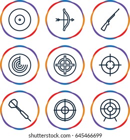 Target icons set. set of 9 target outline icons such as radar, hundting gun, dart