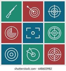 Target icons set. set of 9 target outline icons such as radar, target, center focus