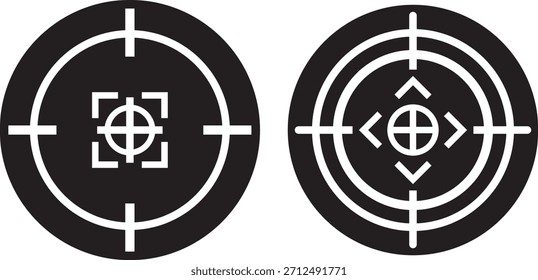 Target icons set. Aim sniper shoot group. Ambition and opportunity symbols. Gun target icons in minimalistic thin line strokes designs. Focus group icon. Editable stroke line icons