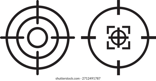 Target icons set. Aim sniper shoot group. Ambition and opportunity symbols. Gun target icons in minimalistic thin line strokes designs. Focus group icon. Editable stroke line icons