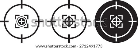 Target icons set. Aim sniper shoot group. Ambition and opportunity symbols. Gun target icons in minimalistic thin line strokes designs. Focus group icon. Editable stroke line icons