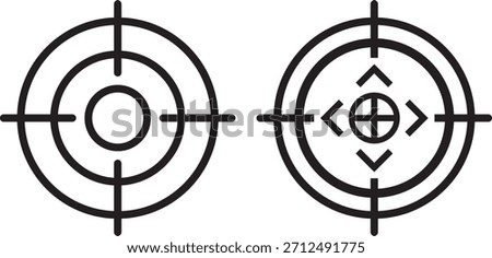 Target icons set. Aim sniper shoot group. Ambition and opportunity symbols. Gun target icons in minimalistic thin line strokes designs. Focus group icon. Editable stroke line icons