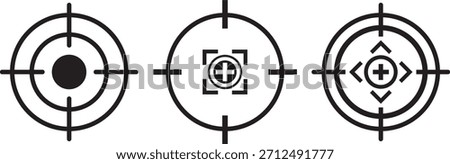 Target icons set. Aim sniper shoot group. Ambition and opportunity symbols. Gun target icons in minimalistic thin line strokes designs. Focus group icon. Editable stroke line icons