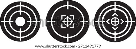 Target icons set. Aim sniper shoot group. Ambition and opportunity symbols. Gun target icons in minimalistic thin line strokes designs. Focus group icon. Editable stroke line icons