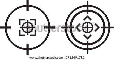 Target icons set. Aim sniper shoot group. Ambition and opportunity symbols. Gun target icons in minimalistic thin line strokes designs. Focus group icon. Editable stroke line icons