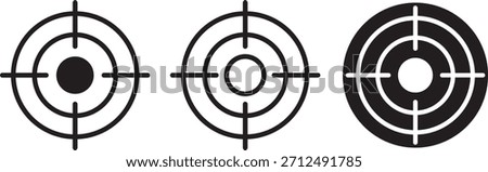 Target icons set. Aim sniper shoot group. Ambition and opportunity symbols. Gun target icons in minimalistic thin line strokes designs. Focus group icon. Editable stroke line icons