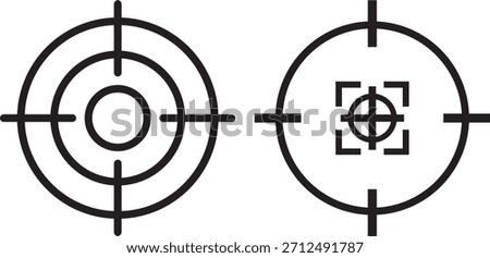 Target icons set. Aim sniper shoot group. Ambition and opportunity symbols. Gun target icons in minimalistic thin line strokes designs. Focus group icon. Editable stroke line icons