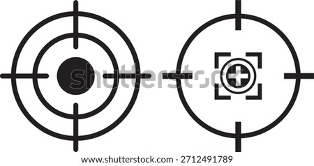 Target icons set. Aim sniper shoot group. Ambition and opportunity symbols. Gun target icons in minimalistic thin line strokes designs. Focus group icon. Editable stroke line icons