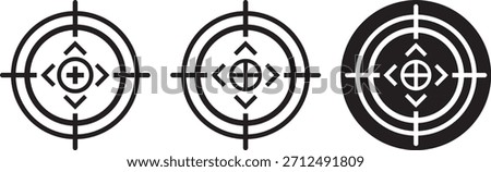 Target icons set. Aim sniper shoot group. Ambition and opportunity symbols. Gun target icons in minimalistic thin line strokes designs. Focus group icon. Editable stroke line icons