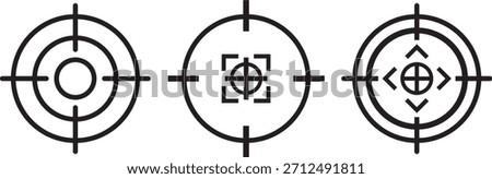 Target icons set. Aim sniper shoot group. Ambition and opportunity symbols. Gun target icons in minimalistic thin line strokes designs. Focus group icon. Editable stroke line icons