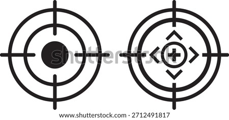 Target icons set. Aim sniper shoot group. Ambition and opportunity symbols. Gun target icons in minimalistic thin line strokes designs. Focus group icon. Editable stroke line icons