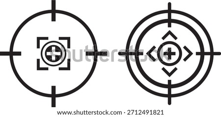 Target icons set. Aim sniper shoot group. Ambition and opportunity symbols. Gun target icons in minimalistic thin line strokes designs. Focus group icon. Editable stroke line icons