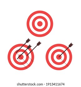 Target icons set. Arrow hitting target. Modern business concept. Vector Icon collection in flat style. 