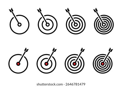Ícones de destino definidos com setas que mostram a ilustração do vetor de foco e de meta.