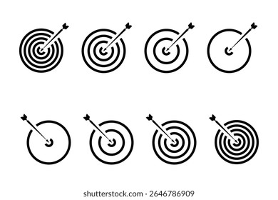 Ícones de destino definidos com setas que mostram a ilustração do vetor de foco e de meta.