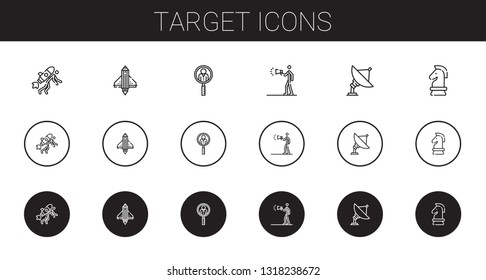 target icons set. Collection of target with startup, job search, advertising, radar, strategy. Editable and scalable target icons.