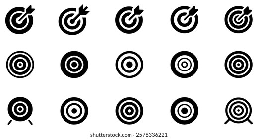 Target icons set. Goal symbol collection. Simple target with arrow. Darts icon. Hitting the bullseye icon line and flat style. Vector Illustration. EPS 10