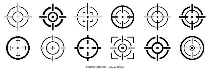 Target icons set. Gun target, focus, crosshair, reticle, viewfinder. Target destination flat and line style - stock vector.