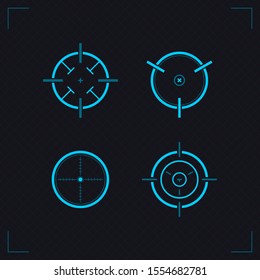 Los iconos de destino establecen el símbolo de ámbito del francotirador aislado en un fondo gris. Ejército y guerra, armas y armas, rifle óptico y ubicación, tema de radar. Objetivo y objetivo, objetivo y orientación. 