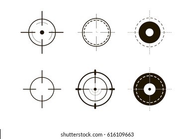 Target Icons Set Sniper Scope Symbol Isolated On A White Background, The Cross And Goal Vector Illustration.