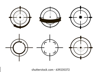 Los iconos de destino establecen el símbolo de ámbito del francotirador aislado en un fondo blanco, la ilustración del vector cross y gol.
