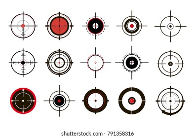 Target Icons Set Sniper Scope Symbol Isolated On A Grey Background, The Crosshair And The Target Vector Illustration.