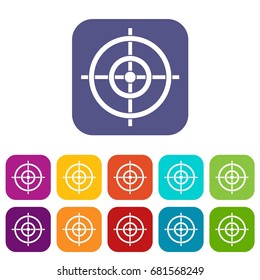Target icons set vector illustration in flat style in colors red, blue, green, and other